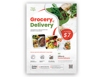 Grocery Delivery flyer beverages commerce corona covid 19 delivery drink eat flyer food foodstuff fruit greengrocery groceries healthy ingredients market marketing meal poster retail