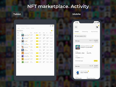 NFT Marketplace. Activity of NFT's