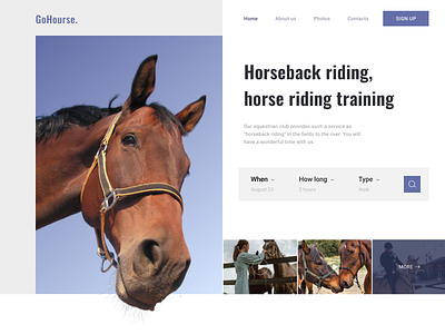 Концепт главного экрана сайта по продаже услуг конных прогулок. design ui ux веб дизайн сайт