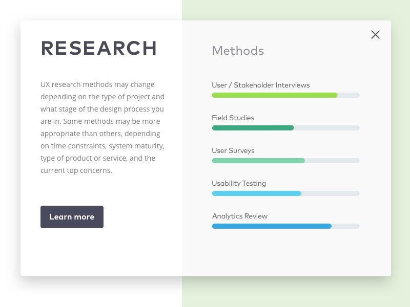 UX: Research blue card clean flat green research study teal testing ui usability ux