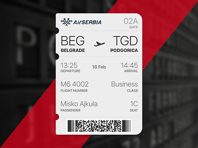 Daily UI 024 - Boarding Pass air serbia airlines airplane boarding boarding pass dailyui flying pass ui ux