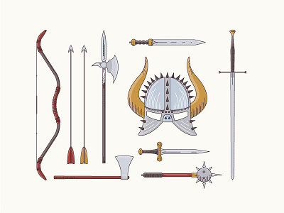 Medieval Knight - Weapons arrow axe bow helmet icons illustration medieval knight spear sword vector weapons