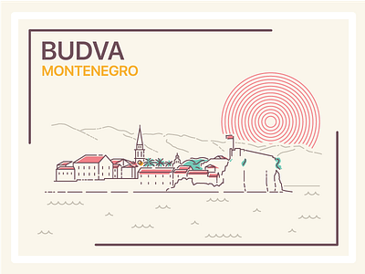 Budva beach budva building church icon illustration landscape line montenegro sea vector