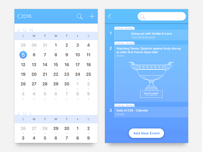 Daily UI 038 - Calendar 038 app calendar card challenge daily ui icon roland garros trophy ui