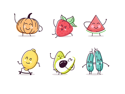 Fruits and Veggies character draw drawing food fruits illustration simple vector vegetable veggies