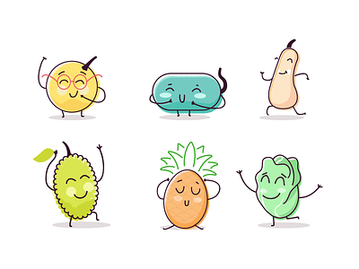 Fruits and Veggies 2 character draw drawing food fruits icon illustration line simple vector vegetables veggie