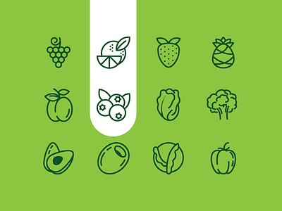 Fruits and Veggies food fruits grapes healthy food icon icon set iconography line olive sign vector veggetables