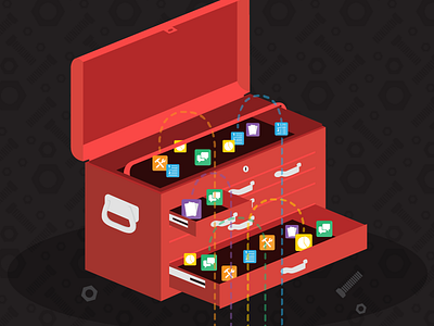 Content Marketing Toolbox bolts content marketing illustration infographic nuts toolbox tools
