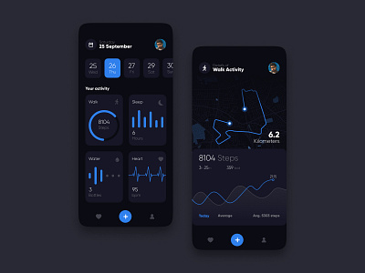 Fitness Tracker mobile app charts clean daily activity dark app dark mode figma fitness fitness tracker graph gym map minimal mobile app running app ui workout workout tracker