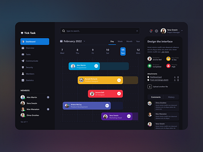 Task/Project Management Dashboard admin dashboard app clean ui dark admin dark ui dashboard figma gantt chart minimal project management saas saas app task task manager teamwork to do to do list ui web design