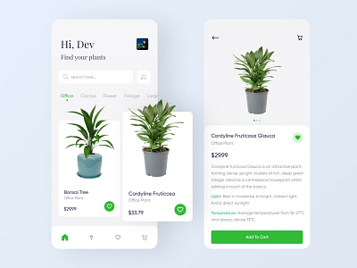 Plant Shop App app design card card design ecommerce experience illustration indoor plants interface minimal minimal design mobile ui online online shop plant shopping app typography ui design uiux ux ux design