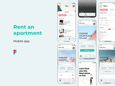 Rent an apartment - mobile app app design icon illustration typography ui ux vector