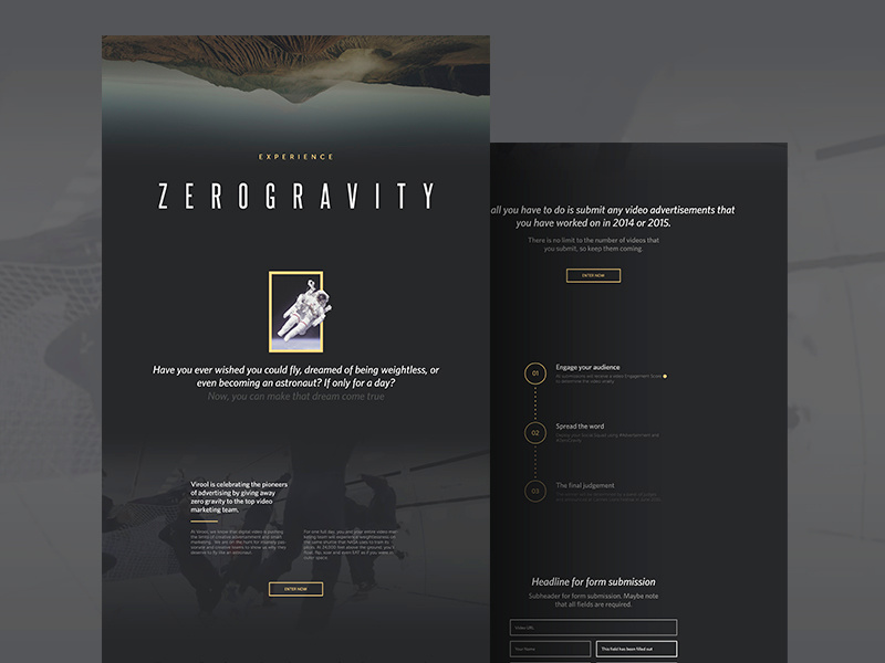 Zero G space virool campaign web website webpage minimal museo wip landing page ui flat