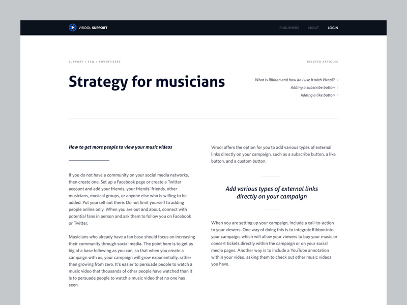 Knowledgebase Concept ui knowledgebase concept article web layout web design whitney aller virool interface website