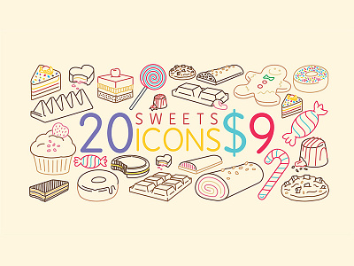 Sweets Icons cake candy chocolate cookie icons lollipops
