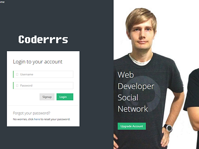 Coderrrs Web Developer Social Network Login/Landing Page coderrrs landing login