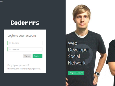 Coderrrs Web Developer Social Network Login/Landing Page