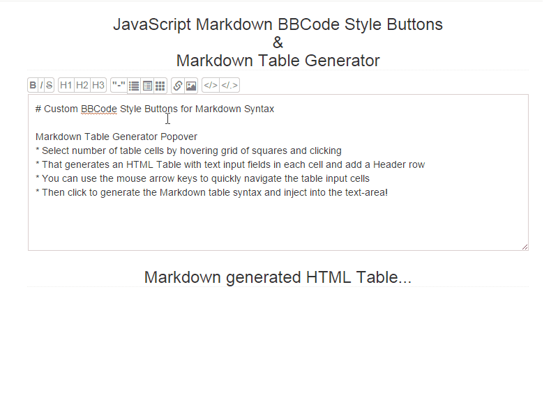 Markdown Buttons Table Generator bbcode markdown popover