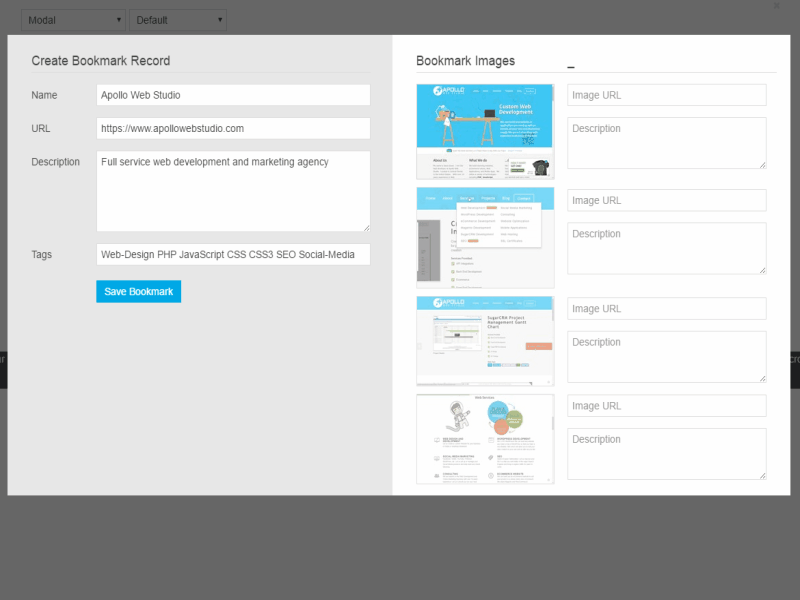 Bookmark Chrome Extension Modal Image Edit Mode apolllowebstudio bookmarks chrome css html modal
