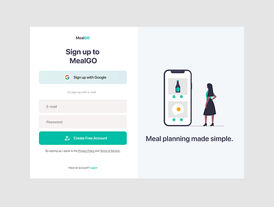 MealGO - Sign Up daily 100 challenge dailyuichallenge inspiration meal mealplan signup signup page