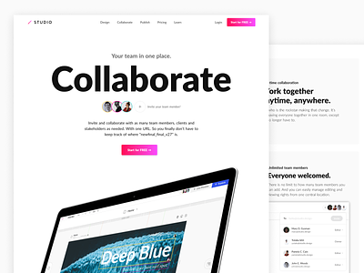 Collaborate - Your team in one place. clean design tools landing page saas saas landing page studio studiodesign tokyo website