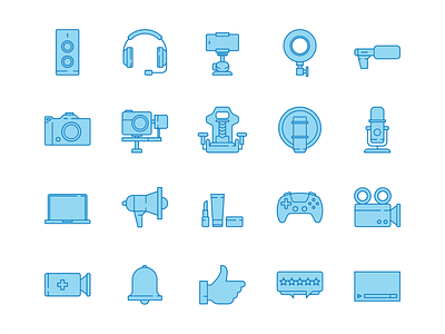 Youtuber Icon Set blueprint camera clean cosmetic film gamer headphone icon icon set joystick microphone movie podcast recording review ringlight subscribe upload video youtuber