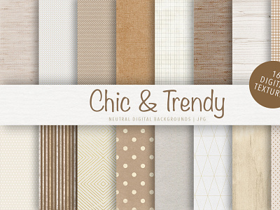 Chic & Trendy | 16 Modern Neutral Digital Textures backgrounds brown collection cream digital papers gold graphic design minimal modern neutral surface pattern design tan textile textures trendy wallpapers white