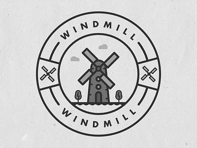 Windmill affinitydesigner circle flat futura gray mill outline sea trees waves windmill windows