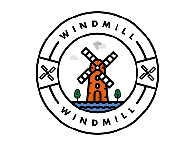 Windmill Colored affinitydesigner circle flat mill outline pantone sea trees waves windmill windows