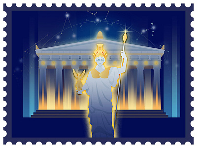 The night of ancient civilizations-Parthenon Temple buliding illustration night