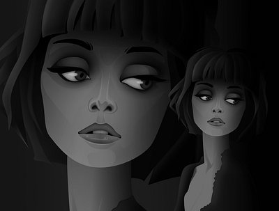 Black-and-white adobe illustrator black detective figma girl illustration white