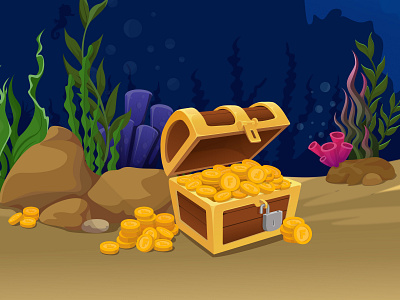 Underwater #UnderTheSea [Sneak peak] boat chest chest of gold coins coral diver diving figma gem gold hidden gem illustration loot money ocean pirates sea treasure under the sea underwater