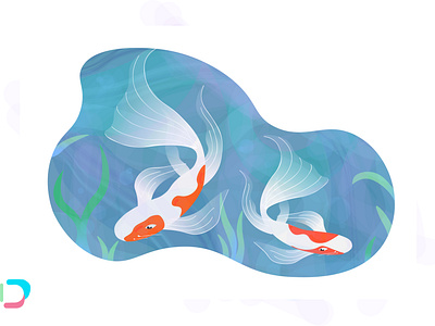 Koi 2021 2k21 adobe adobe illustrator design illustration japan koi koi fish minimal sea grass swim swimming vector water