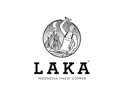 LAKA; First draft logo blacksmith bw copper craftman fire iron logo man steel