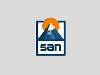 SAN Safes Logo Design blue branding design icon identity logo logotype mark mountain orange outdoor safe