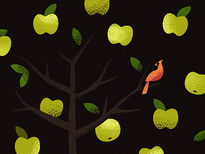 Apple Tree bird cardinal illustration leaves texture tree