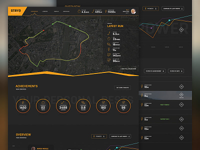 Stryd Running Dashboard dark dash board graphs interface profile sport statistics ui ux web design website