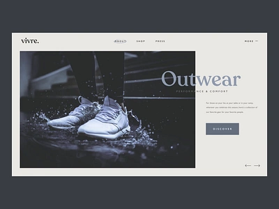 Vivre - Outwear Lookbook clean design fashion header interface minimal serif simple trainers transitions typography web web design website