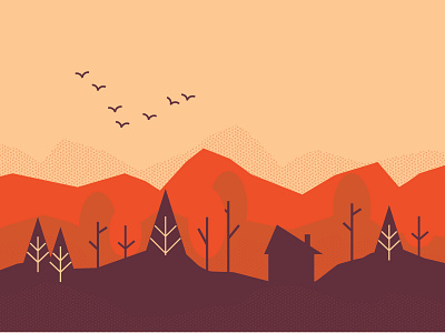 Autumn in the hills adobe illustrator autumn birds fall fall colors illustration orange solitude vector