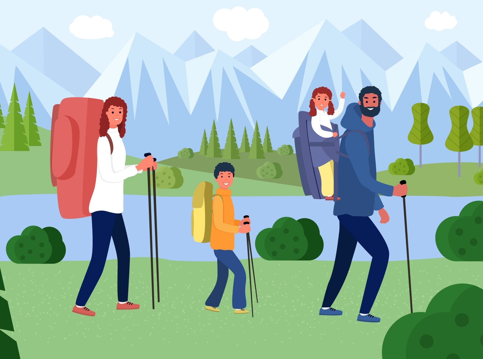 Family on a hike vector illustration by Марина Селищева on Dribbble