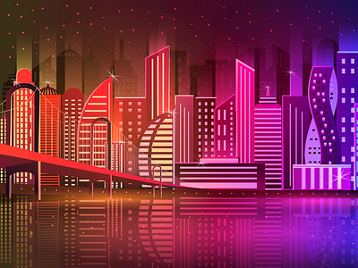 Megapolis night neon landscape  vector