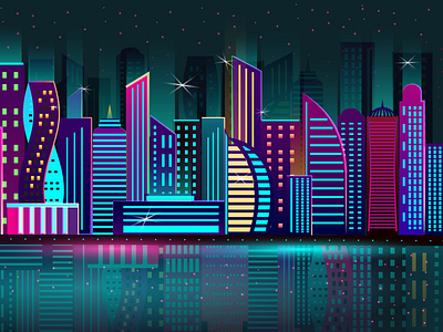 Night neon landscape of the Metropolis in vector