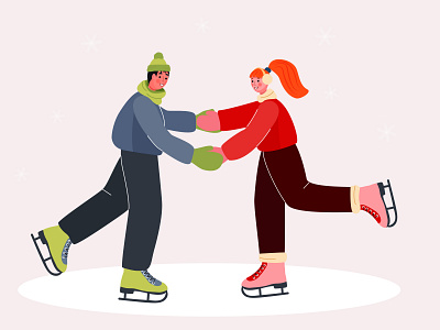 Young couple skating vector cartoon flat illustration nature vector кататься коньки лед любовь пара