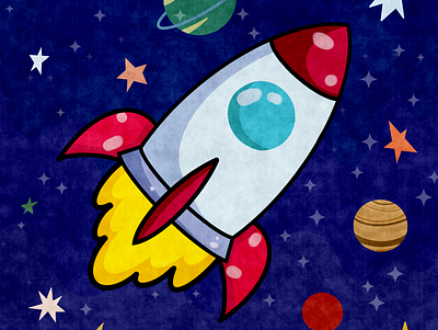 Rocket and universe illustration design drawing illustration procreate