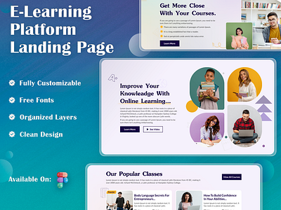 E-Learning Platform Landing Page Design education landingpage learning platform students template uiux webpage website