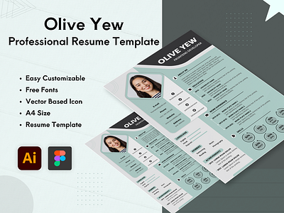 Olive Yew - Professional Resume Template cv template job profile job seekers jobs lookout professional person resume template students