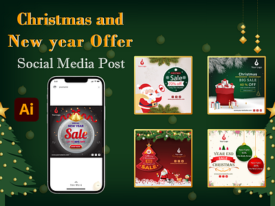 Christmas and New Year Offer Social Media Post Template