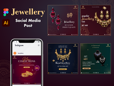Jewellery Social Media Post Template collections jewellers jewellery jewellery product collections marketing offers highlights posts products social media