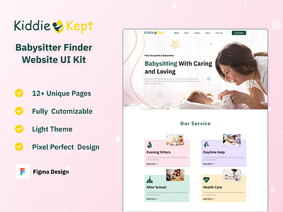 Kiddie Kept - Babysitter Finder Website UI Kit activities babies babysitter finder multiple pages website design nanny parents sitters uiux webdesign website design