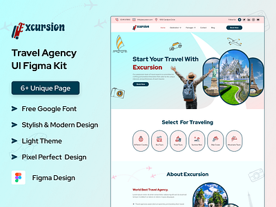Excursion - Travel Agency Website Figma UI Kit destinations figma design holidays packages travel agency travel portal traveling web concept webdesign website